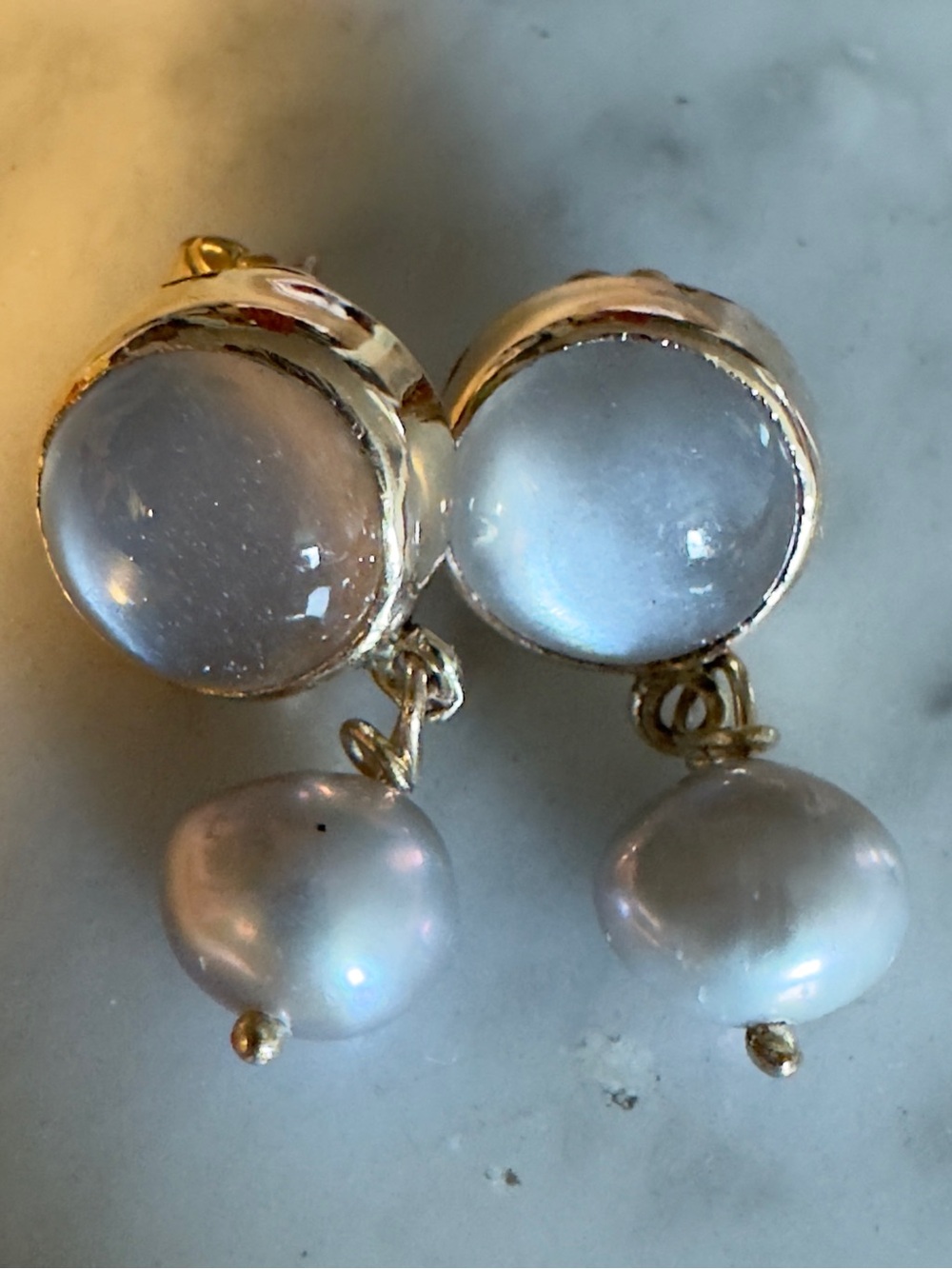 14k Grey moonstone & Pearl Earrings